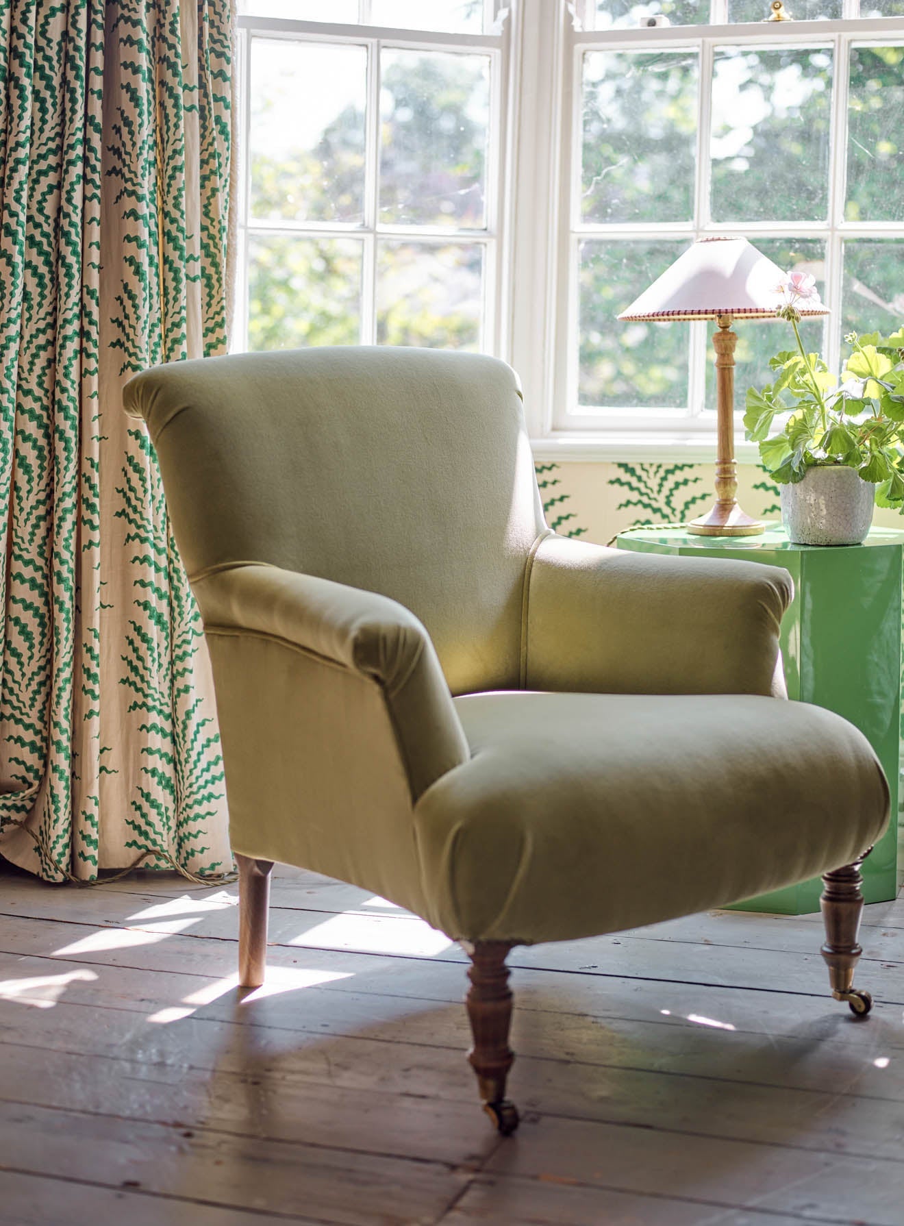 Fauteuil Finley, velours sauge