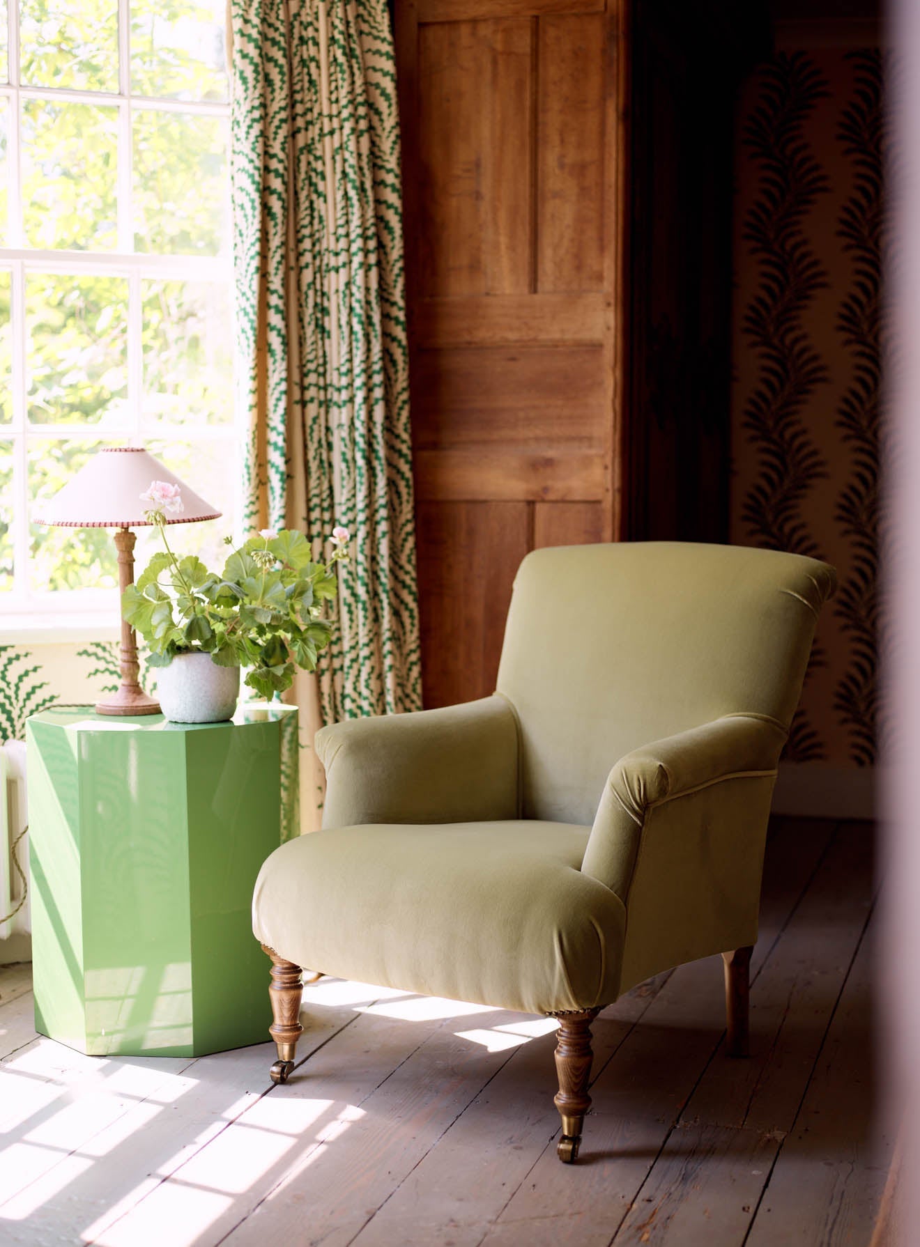 Fauteuil Finley, velours sauge