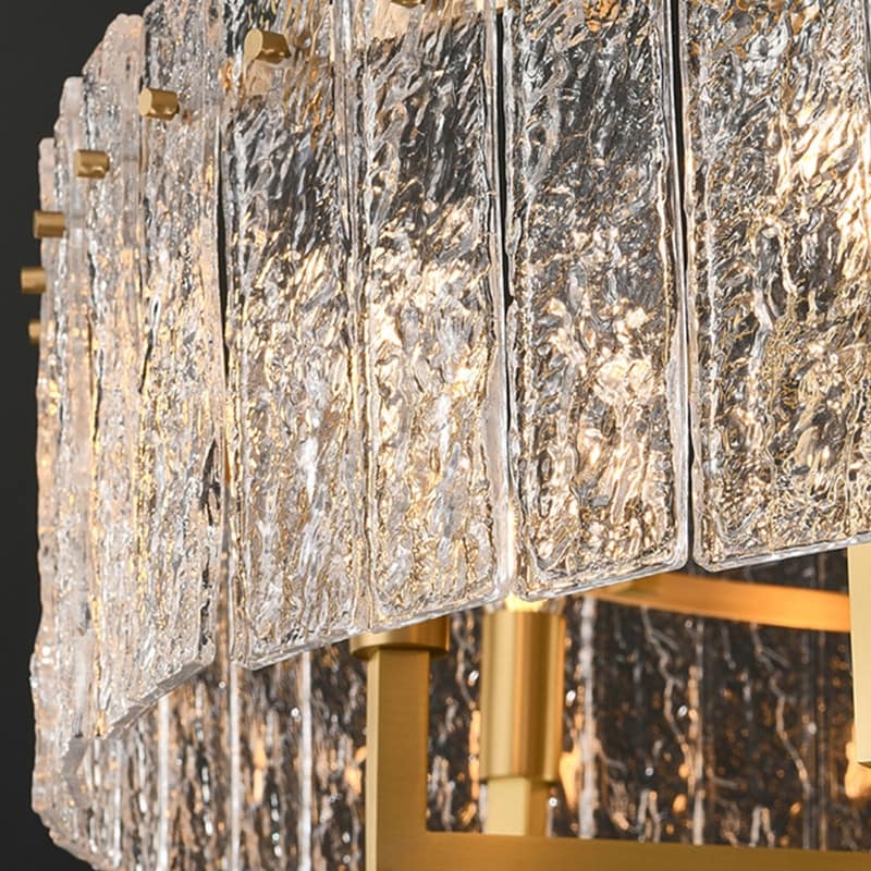 Luminaire suspendu à 6 lumières, style moderne, doré, en forme de tambour, avec cristaux, abat-jour en verre dépoli, pour salle à manger, cuisine, îlot central, 65 cm (26 po)