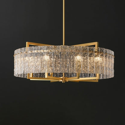 Luminaire suspendu à 6 lumières, style moderne, doré, en forme de tambour, avec cristaux, abat-jour en verre dépoli, pour salle à manger, cuisine, îlot central, 65 cm (26 po)