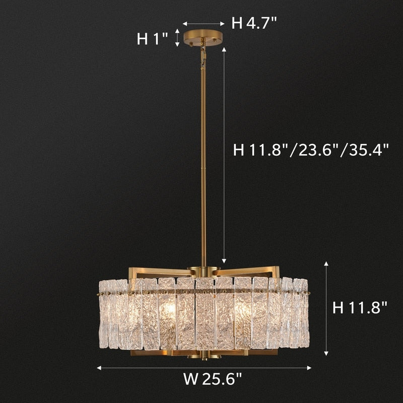 Luminaire suspendu à 6 lumières, style moderne, doré, en forme de tambour, avec cristaux, abat-jour en verre dépoli, pour salle à manger, cuisine, îlot central, 65 cm (26 po)