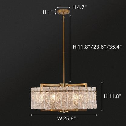 Luminaire suspendu à 6 lumières, style moderne, doré, en forme de tambour, avec cristaux, abat-jour en verre dépoli, pour salle à manger, cuisine, îlot central, 65 cm (26 po)