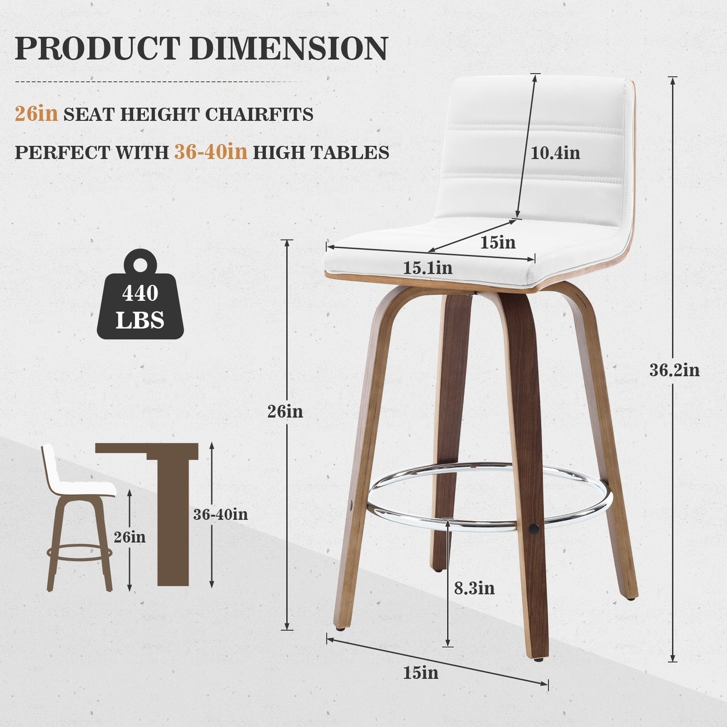 Tabourets de bar/hauts-sièges pivotants en simili cuir 26/29, lot de 2/3