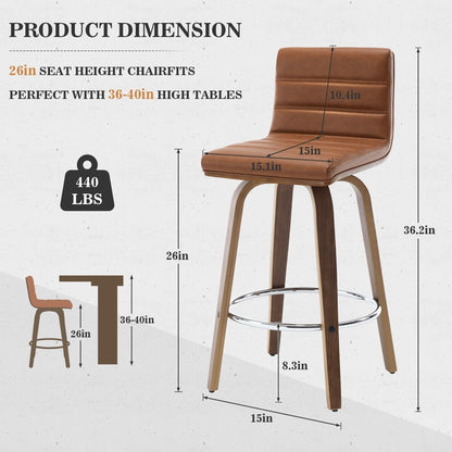 Tabourets de bar/hauts-sièges pivotants en simili cuir 26/29, lot de 2/3