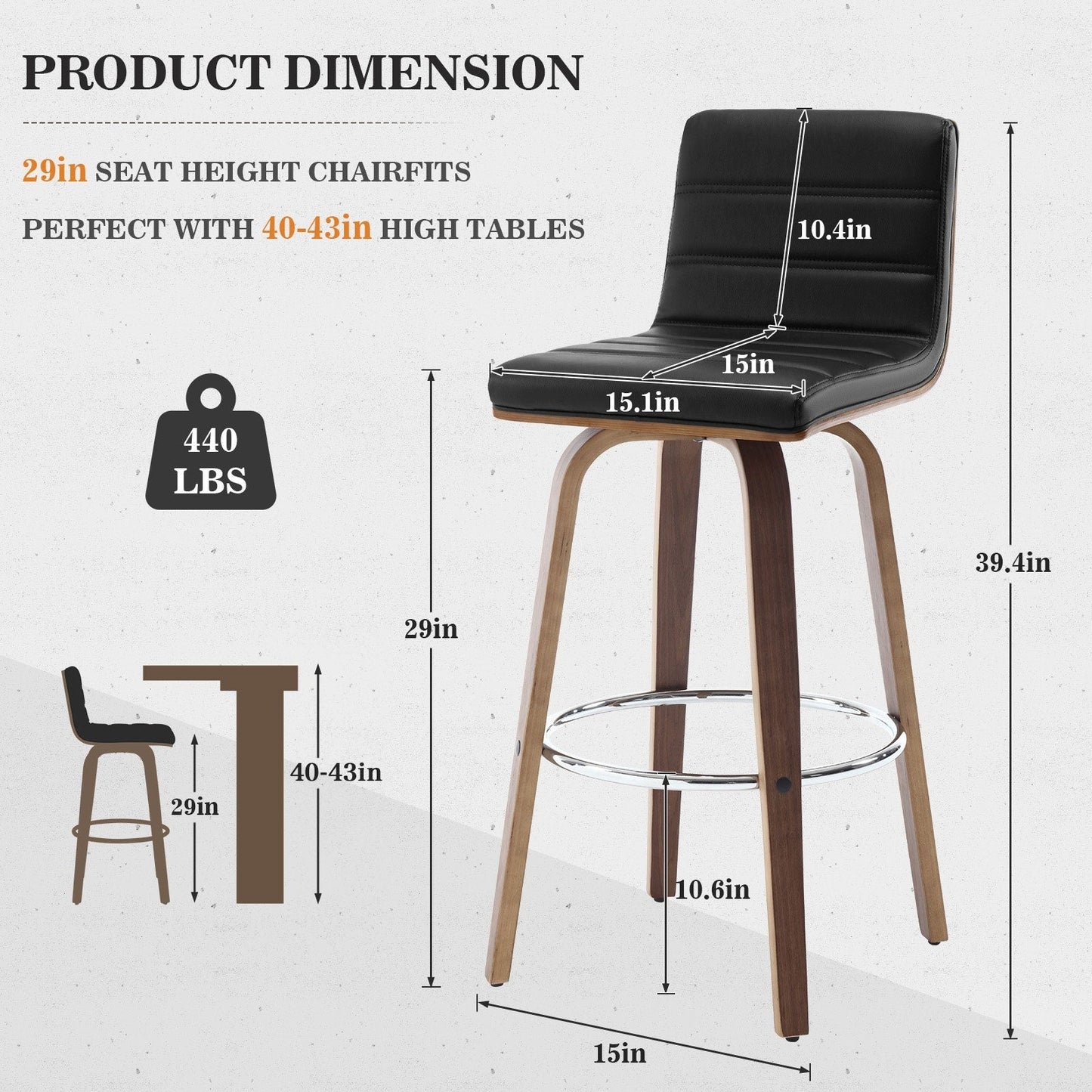 Tabourets de bar/hauts-sièges pivotants en simili cuir 26/29, lot de 2/3