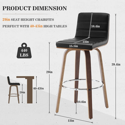 Tabourets de bar/hauts-sièges pivotants en simili cuir 26/29, lot de 2/3