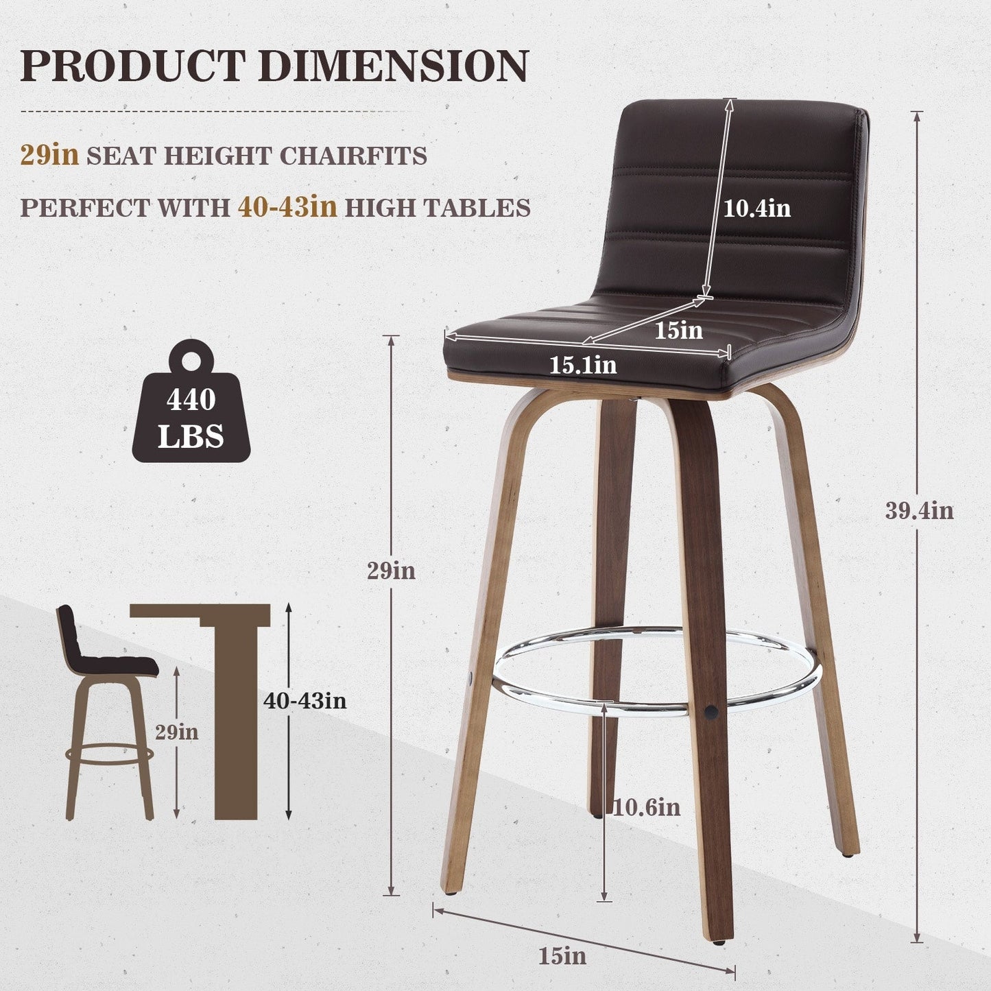 Tabourets de bar/hauts-sièges pivotants en simili cuir 26/29, lot de 2/3