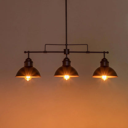 Suspension à 3 lumières à dôme de style industriel et rustique, en métal, pour îlot de cuisine, finition bronze huilé.