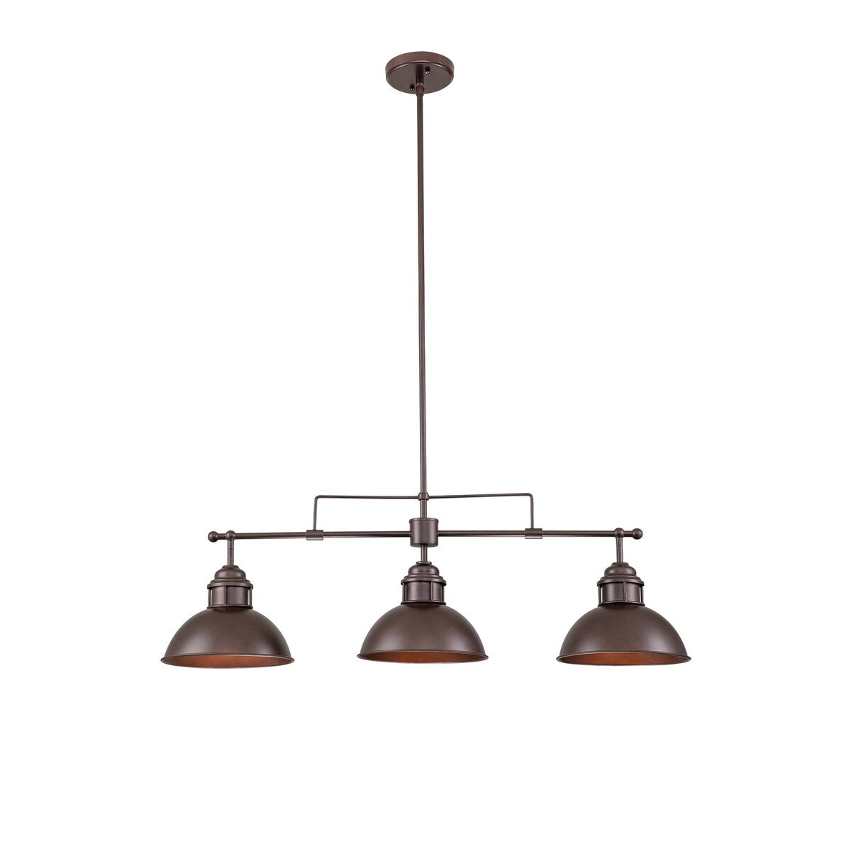 Suspension à 3 lumières à dôme de style industriel et rustique, en métal, pour îlot de cuisine, finition bronze huilé.
