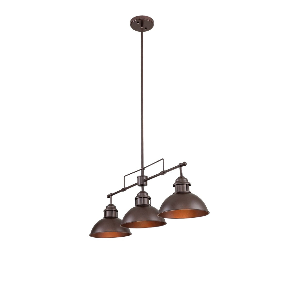 Suspension à 3 lumières à dôme de style industriel et rustique, en métal, pour îlot de cuisine, finition bronze huilé.