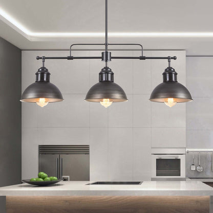 Suspension à 3 lumières à dôme de style industriel et rustique, en métal, pour îlot de cuisine, finition bronze huilé.