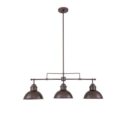 Suspension à 3 lumières à dôme de style industriel et rustique, en métal, pour îlot de cuisine, finition bronze huilé.