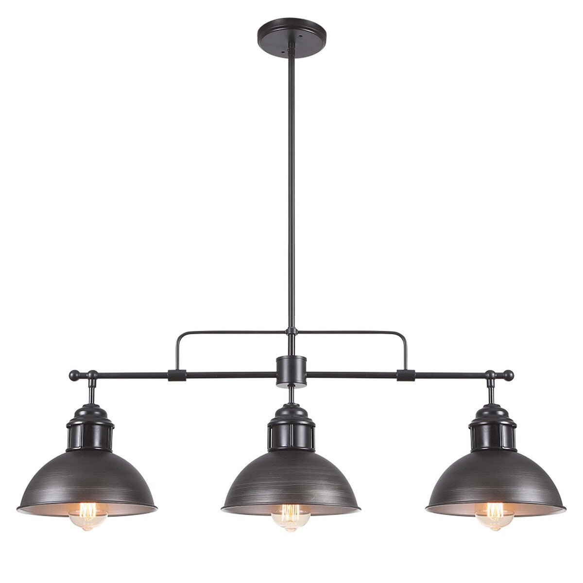 Suspension à 3 lumières à dôme de style industriel et rustique, en métal, pour îlot de cuisine, finition bronze huilé.
