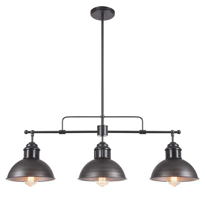 Suspension à 3 lumières à dôme de style industriel et rustique, en métal, pour îlot de cuisine, finition bronze huilé.