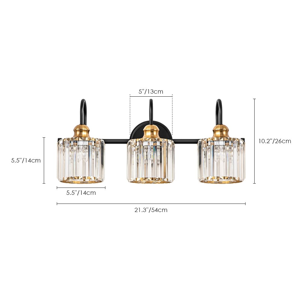 Éclairage de salle de bain moderne et élégant à 3/4 lumières, linéaire, à intensité variable, avec cristaux, à placer au-dessus du miroir.