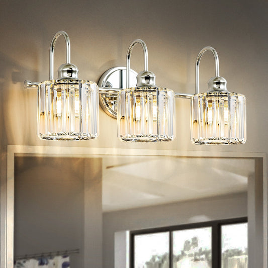 Éclairage de salle de bain moderne et élégant à 3/4 lumières, linéaire, à intensité variable, avec cristaux, à placer au-dessus du miroir.