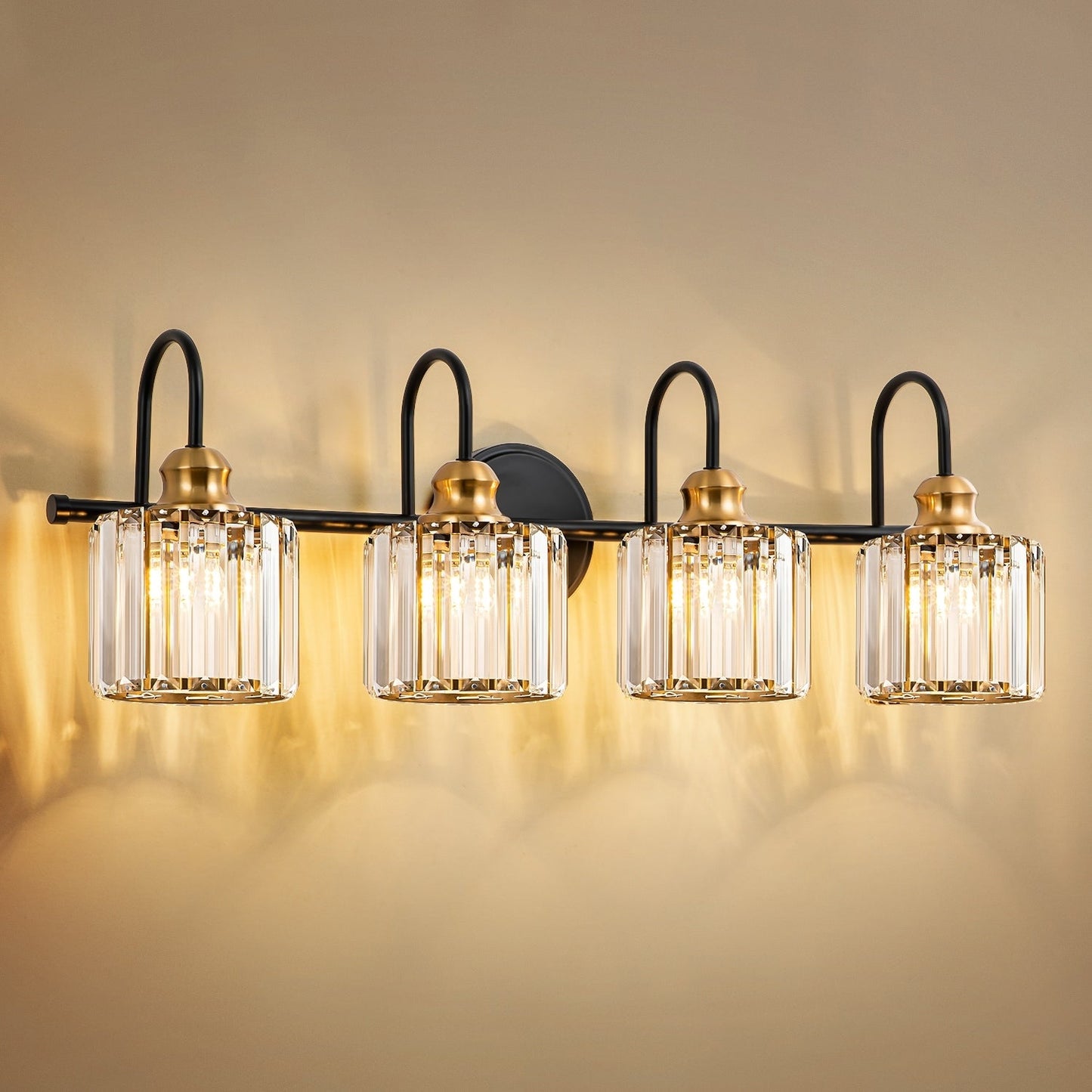 Éclairage de salle de bain moderne et élégant à 3/4 lumières, linéaire, à intensité variable, avec cristaux, à placer au-dessus du miroir.