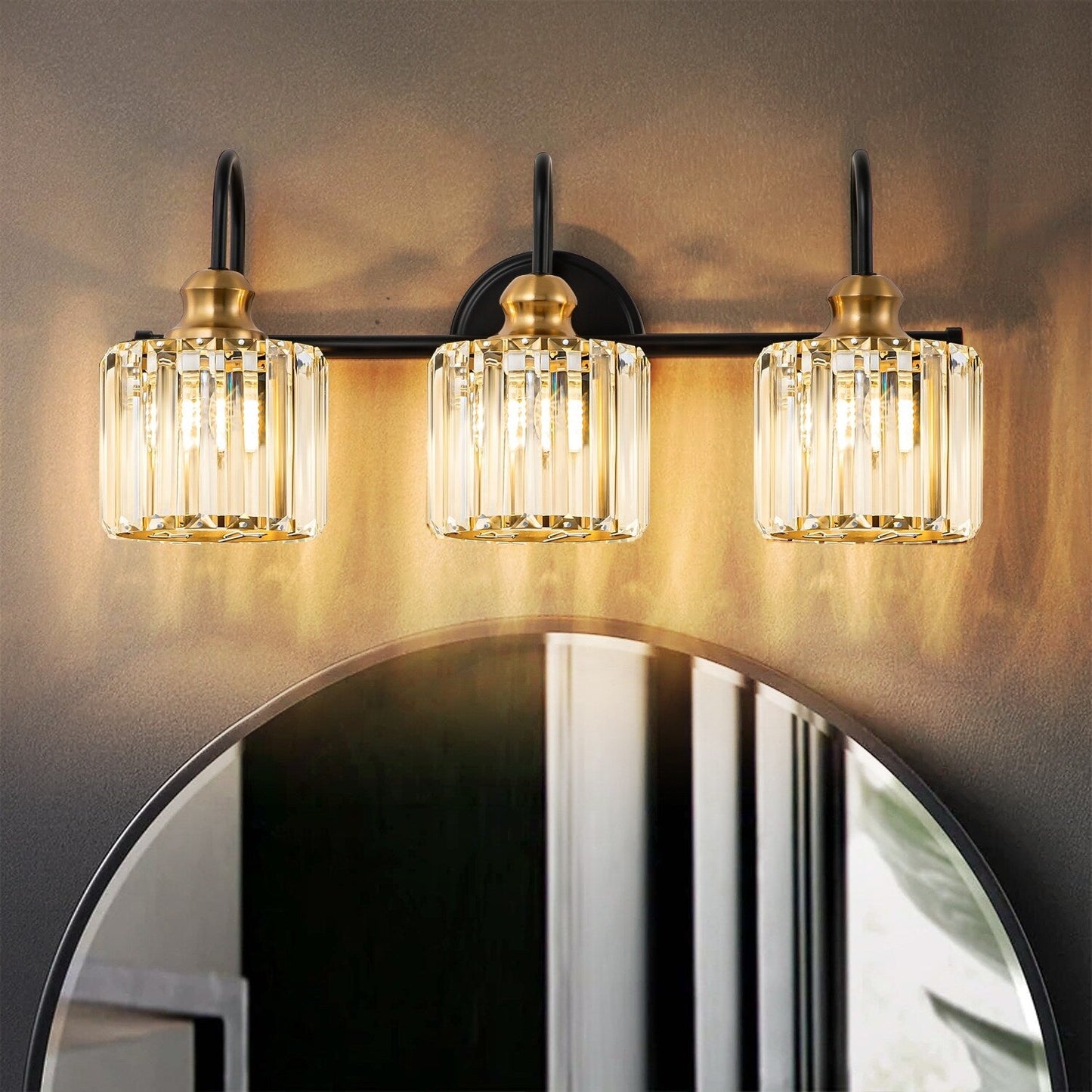 Éclairage de salle de bain moderne et élégant à 3/4 lumières, linéaire, à intensité variable, avec cristaux, à placer au-dessus du miroir.