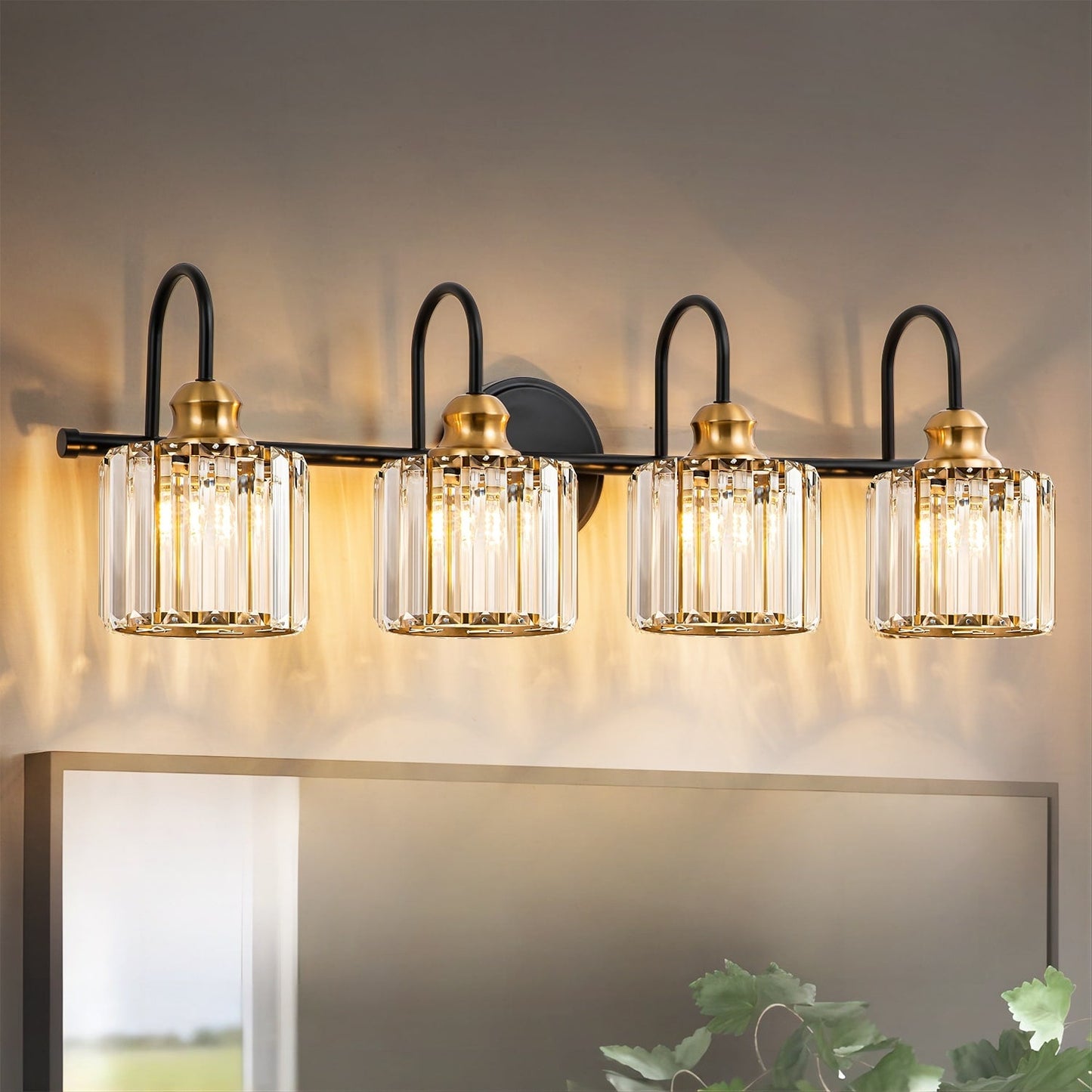 Éclairage de salle de bain moderne et élégant à 3/4 lumières, linéaire, à intensité variable, avec cristaux, à placer au-dessus du miroir.
