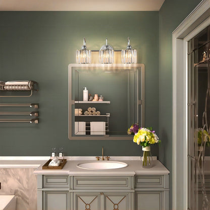 Éclairage de salle de bain moderne et élégant à 3/4 lumières, linéaire, à intensité variable, avec cristaux, à placer au-dessus du miroir.