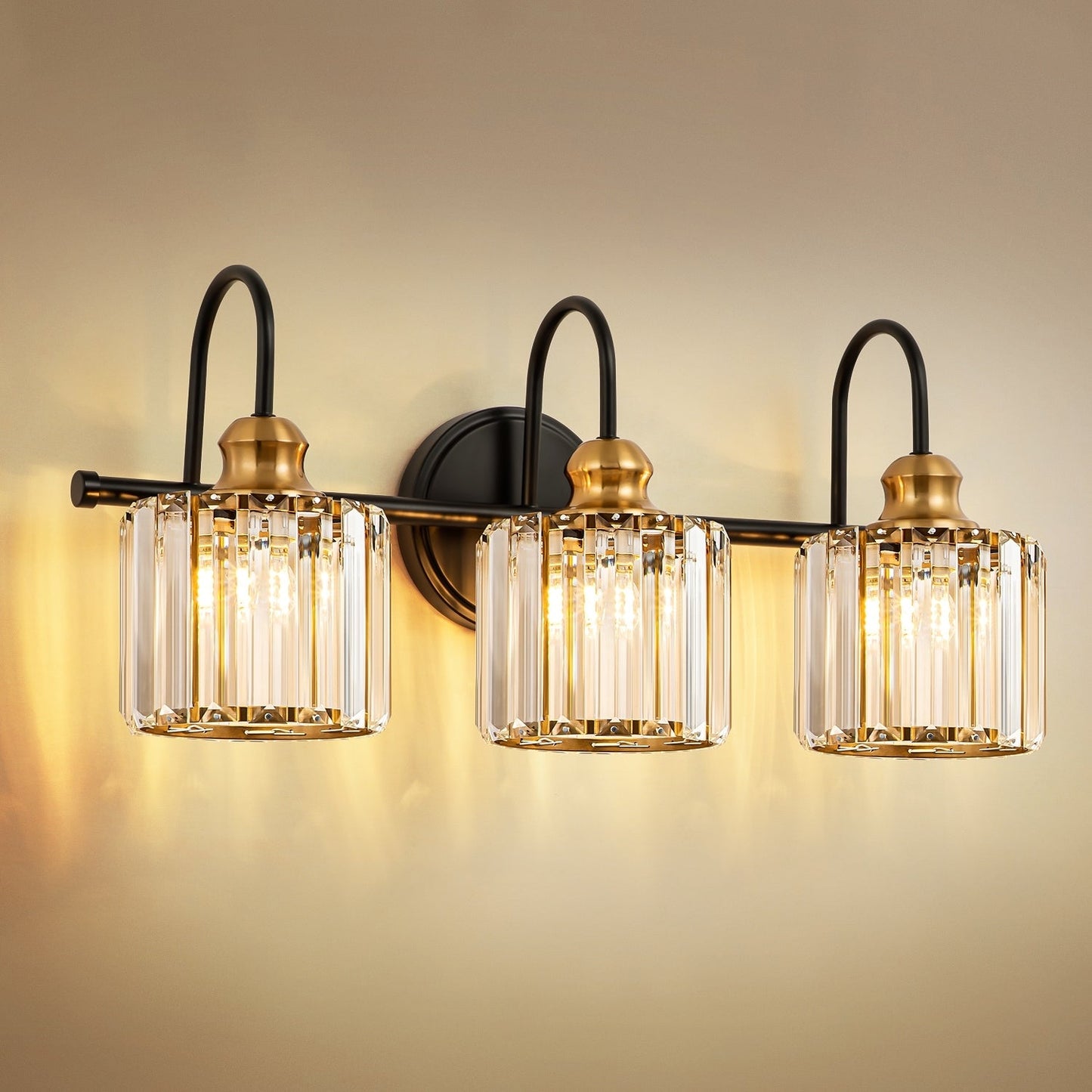 Éclairage de salle de bain moderne et élégant à 3/4 lumières, linéaire, à intensité variable, avec cristaux, à placer au-dessus du miroir.