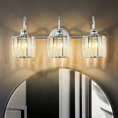 Éclairage de salle de bain moderne et élégant à 3/4 lumières, linéaire, à intensité variable, avec cristaux, à placer au-dessus du miroir.