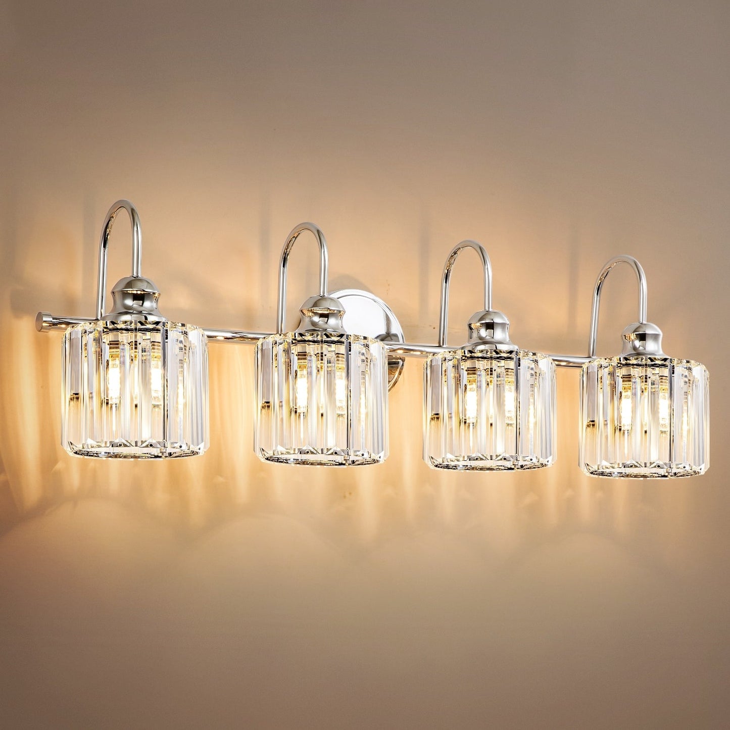 Éclairage de salle de bain moderne et élégant à 3/4 lumières, linéaire, à intensité variable, avec cristaux, à placer au-dessus du miroir.