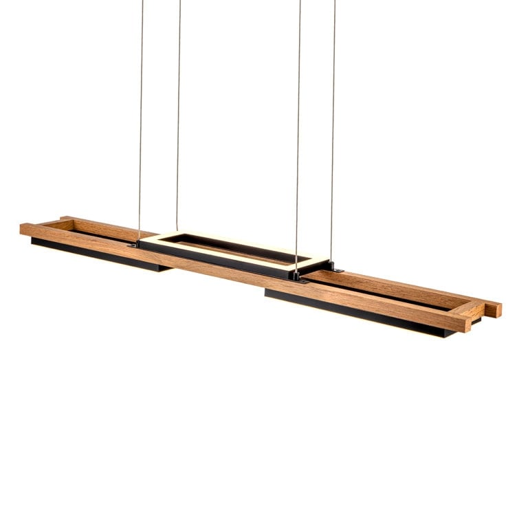 Suspension à LED intégrée linéaire en bois à 3/5 lumières pour îlot de cuisine
