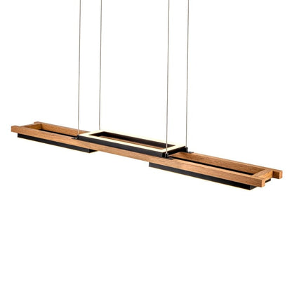 Suspension à LED intégrée linéaire en bois à 3/5 lumières pour îlot de cuisine