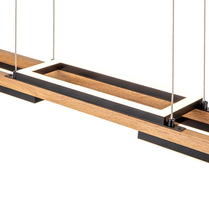 Suspension à LED intégrée linéaire en bois à 3/5 lumières pour îlot de cuisine