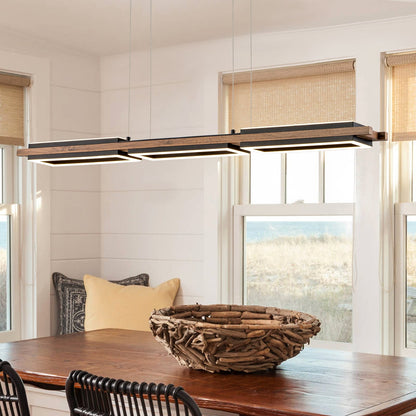 Suspension à LED intégrée linéaire en bois à 3/5 lumières pour îlot de cuisine