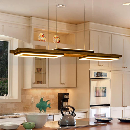 Suspension à LED intégrée linéaire en bois à 3/5 lumières pour îlot de cuisine
