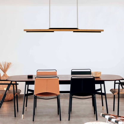 Suspension à LED intégrée linéaire en bois à 3/5 lumières pour îlot de cuisine