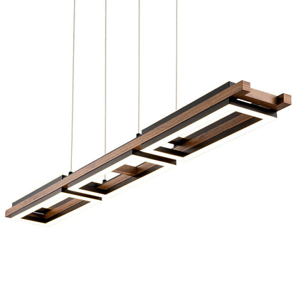 Suspension à LED intégrée linéaire en bois à 3/5 lumières pour îlot de cuisine