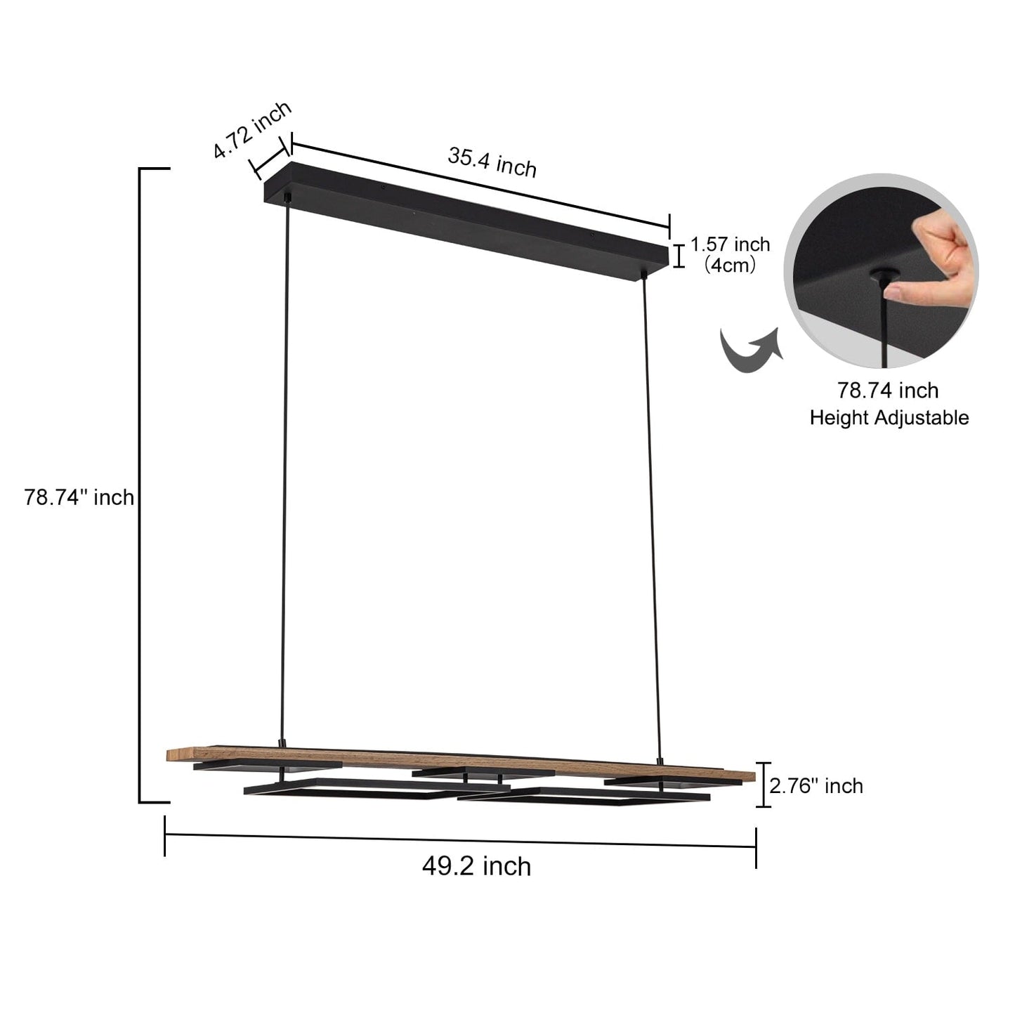 Suspension à LED intégrée linéaire en bois à 3/5 lumières pour îlot de cuisine