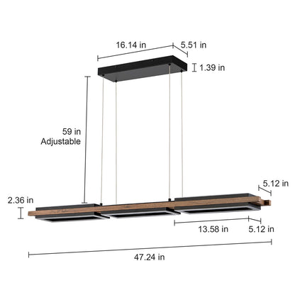 Suspension à LED intégrée linéaire en bois à 3/5 lumières pour îlot de cuisine