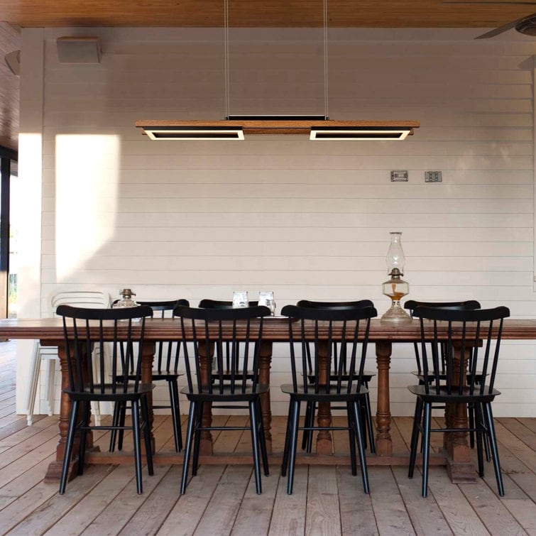 Suspension à LED intégrée linéaire en bois à 3/5 lumières pour îlot de cuisine
