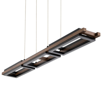 Suspension à LED intégrée linéaire en bois à 3/5 lumières pour îlot de cuisine