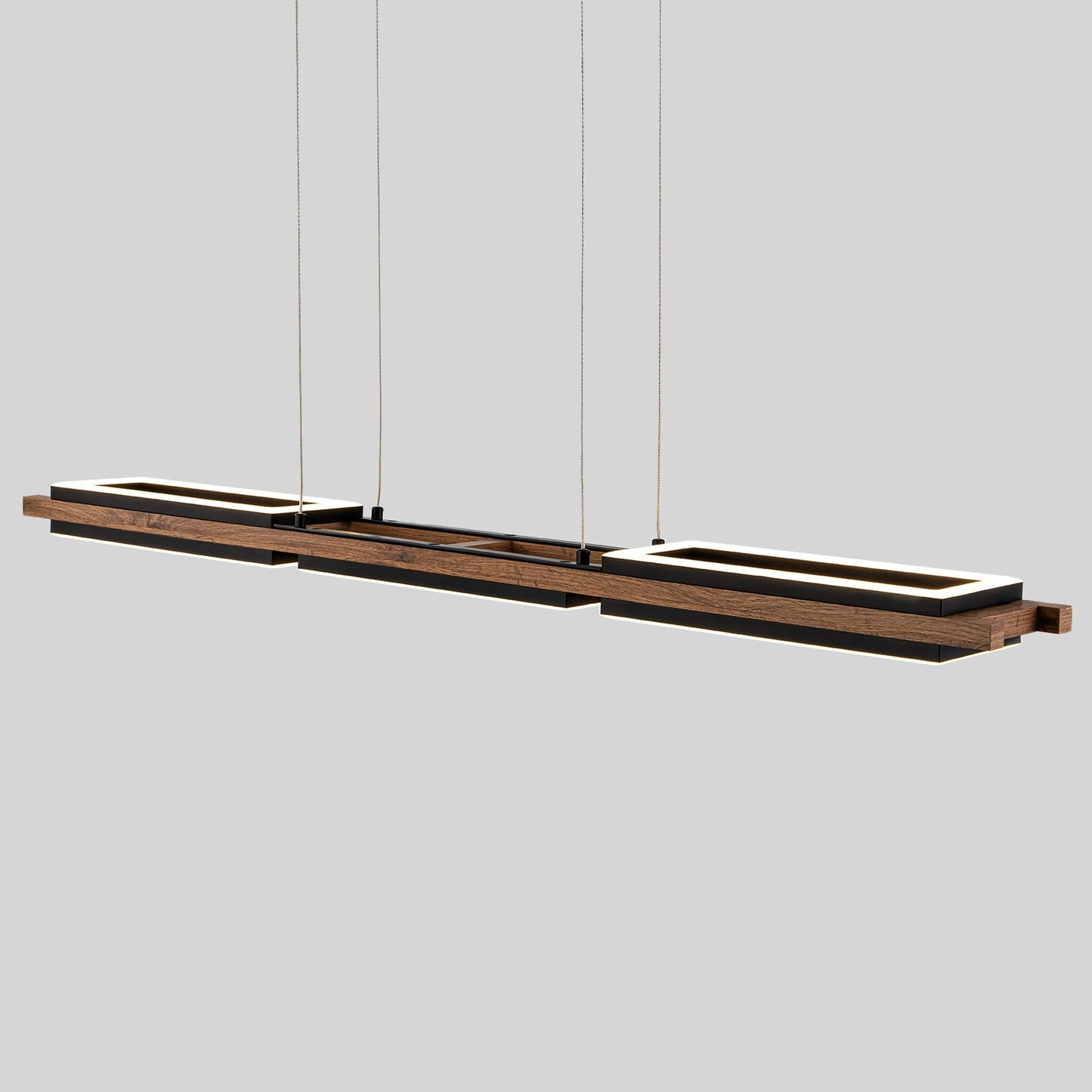 Suspension à LED intégrée linéaire en bois à 3/5 lumières pour îlot de cuisine