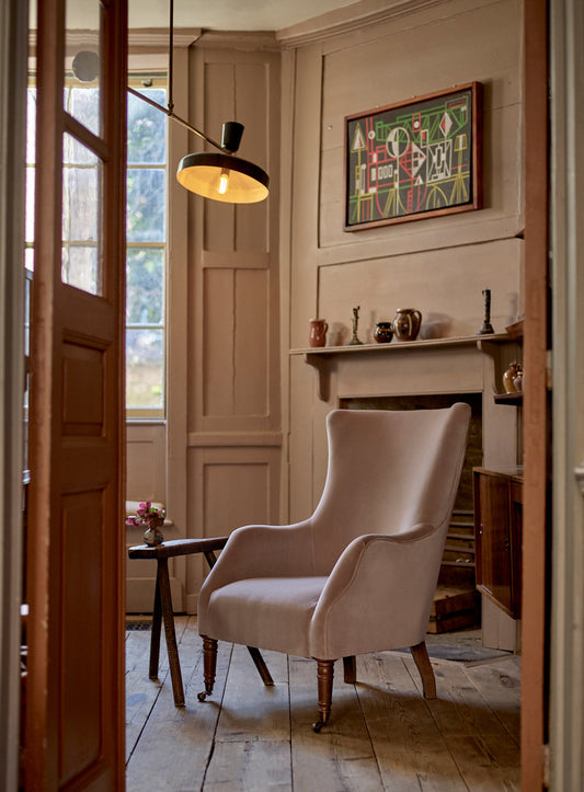 Fauteuil à oreilles Bromley, rayures ocres Heritage