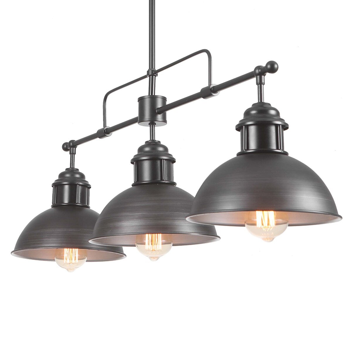 Suspension à 3 lumières à dôme de style industriel et rustique, en métal, pour îlot de cuisine, finition bronze huilé.
