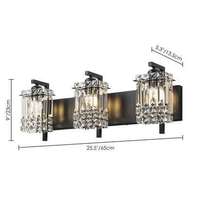 Éclairage de salle de bain moderne et glamour à 3 lumières, applique murale en cristal pour miroir