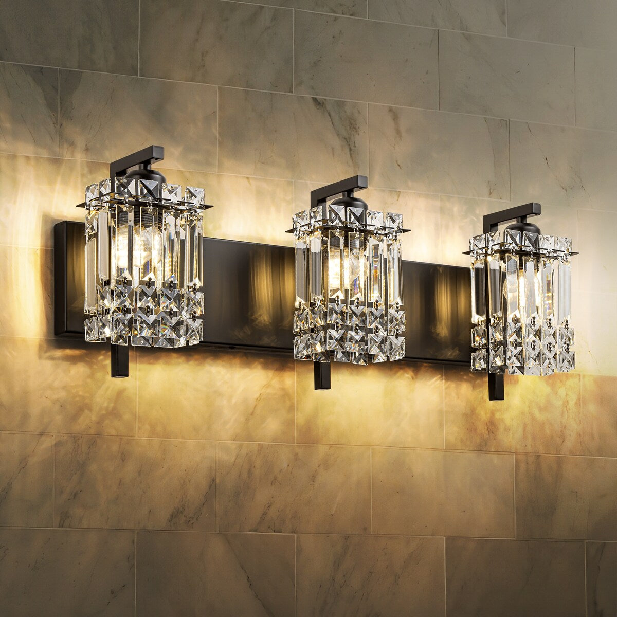 Éclairage de salle de bain moderne et glamour à 3 lumières, applique murale en cristal pour miroir