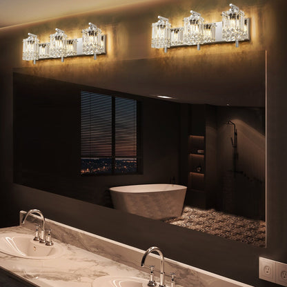 Éclairage de salle de bain moderne et glamour à 3 lumières, applique murale en cristal pour miroir