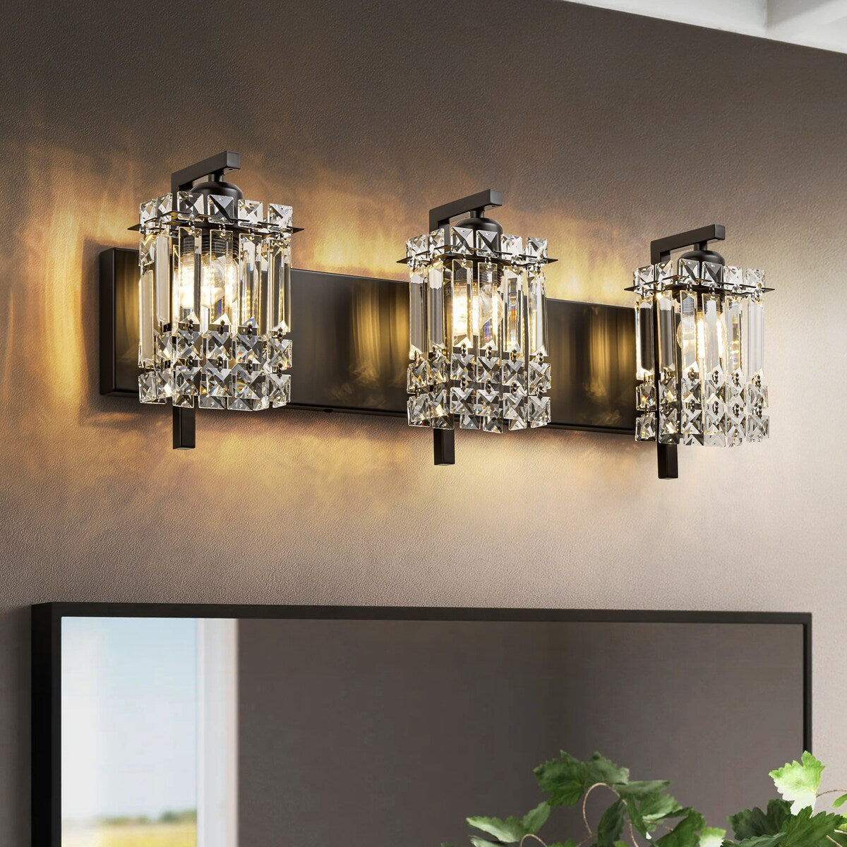 Éclairage de salle de bain moderne et glamour à 3 lumières, applique murale en cristal pour miroir