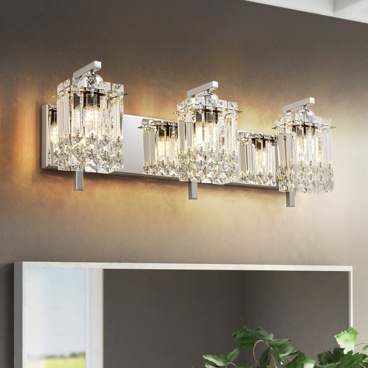 Éclairage de salle de bain moderne et glamour à 3 lumières, applique murale en cristal pour miroir