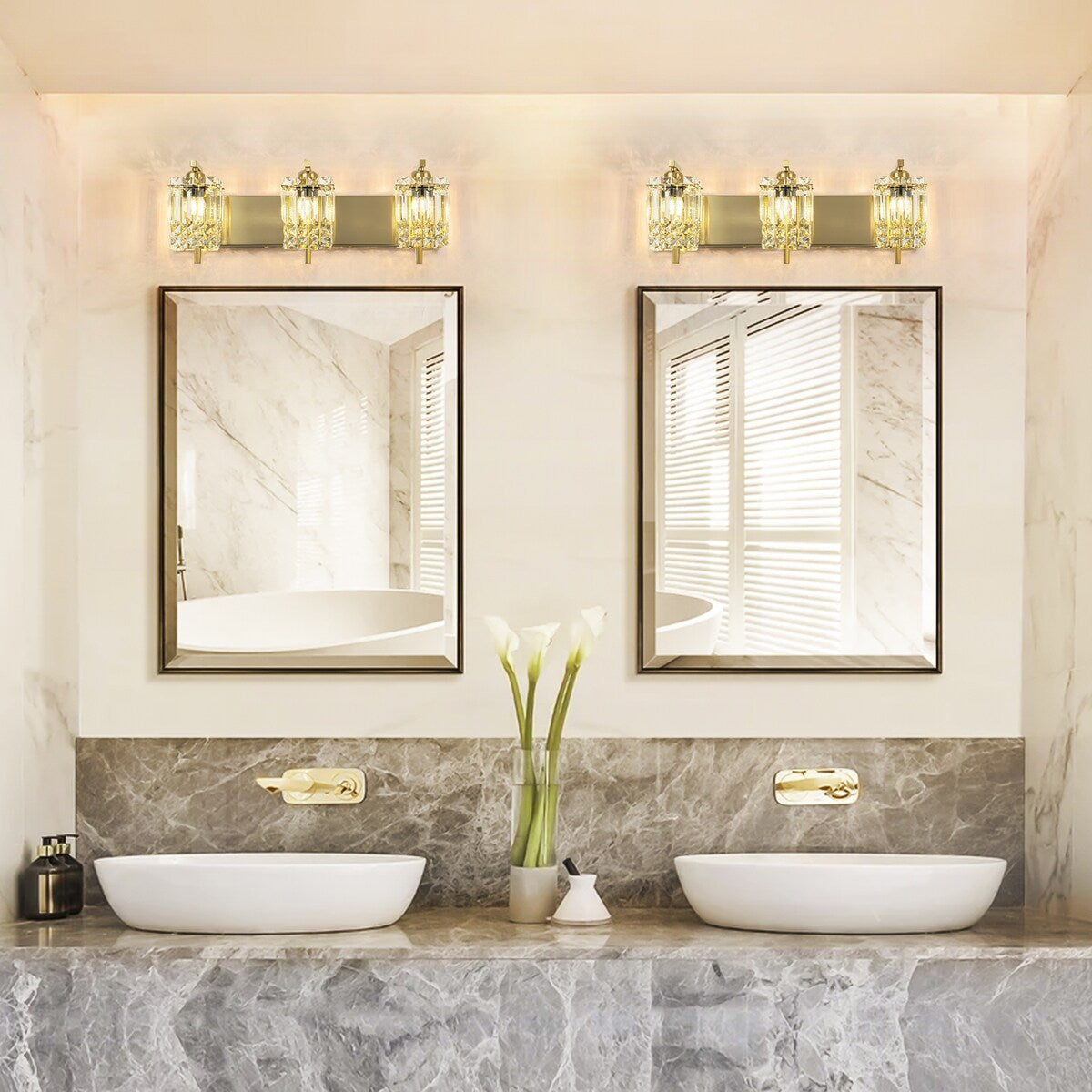 Éclairage de salle de bain moderne et glamour à 3 lumières, applique murale en cristal pour miroir