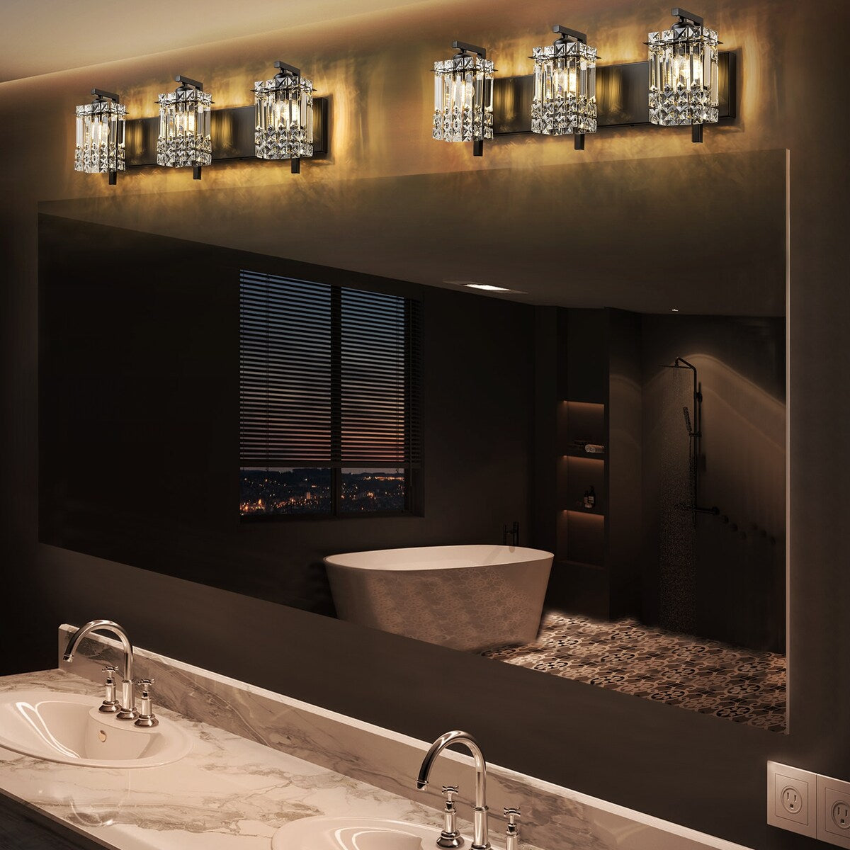 Éclairage de salle de bain moderne et glamour à 3 lumières, applique murale en cristal pour miroir