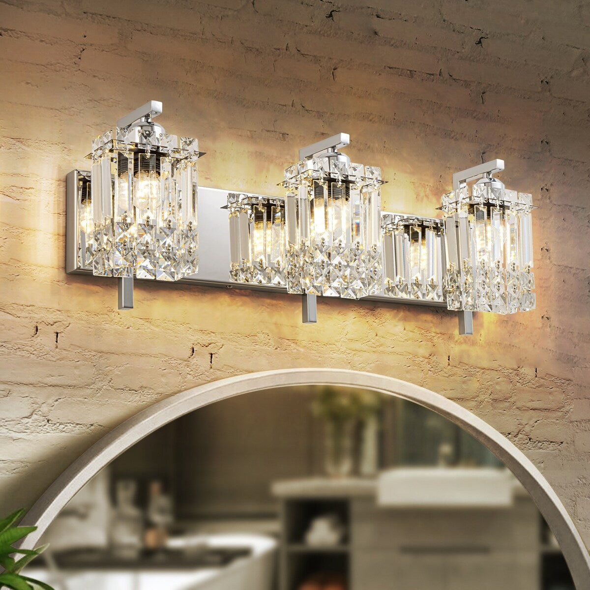 Éclairage de salle de bain moderne et glamour à 3 lumières, applique murale en cristal pour miroir