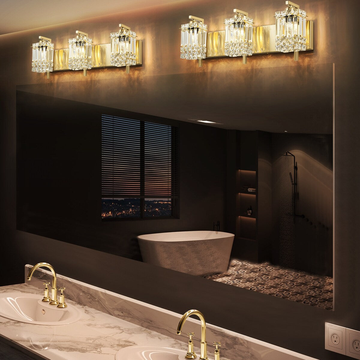 Éclairage de salle de bain moderne et glamour à 3 lumières, applique murale en cristal pour miroir